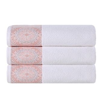 Superior 3 pc Medallion Cotton Jacquard Textured Bath Towel Set