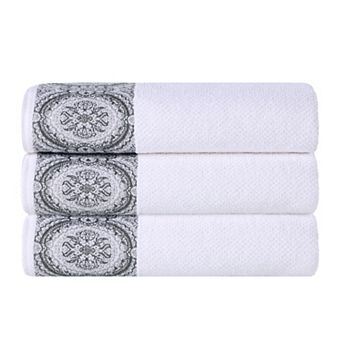 Superior 3 pc Medallion Cotton Jacquard Textured Bath Towel Set