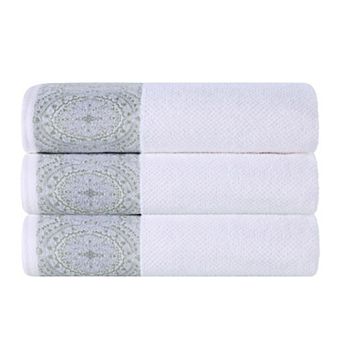Superior 3 pc Medallion Cotton Jacquard Textured Bath Towel Set