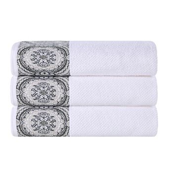 Superior 3 pc Medallion Cotton Jacquard Textured Bath Towel Set