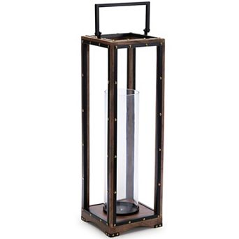 Contemporary Tall Framed Candle Holder Natural Wood, Metal, and Glass Design
