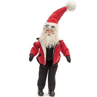Festive Snow Suit Santa Figurine, Traditional and Rustic Woodland Christmas Decoration Red and Black