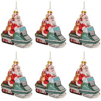 Elevate Your Christmas Tree with Snowmobile Santa Glass Ornaments (Set of 6)