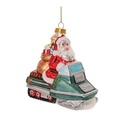 Elevate Your Christmas Tree with Snowmobile Santa Glass Ornaments (Set of 6)
