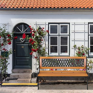 Elegant 49" Garden Bench Weave Design Backrest and Horizontal Seat Slats for Comfort