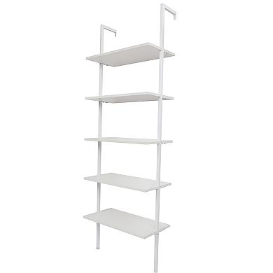 5-shelf Wood Ladder Bookcase with Metal Frame - Perfect for Home and Office