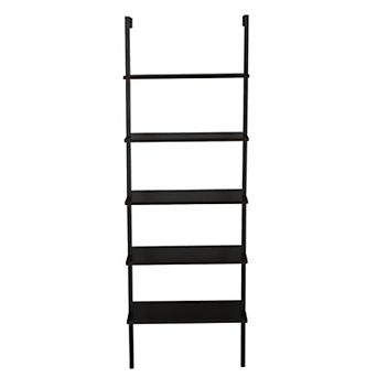 5-shelf Wood Ladder Bookcase with Metal Frame - Perfect for Home and Office