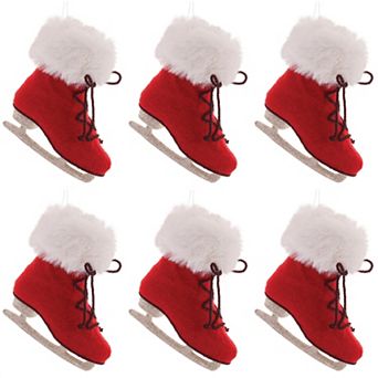 Festive Red and White Ice Skate Ornaments - 6 pc Set for Christmas Tree Decoration