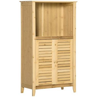 Bathroom Floor Cabinet - Open Upper Floor, Enclosed Lower Shelves -Natural