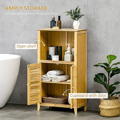 Bathroom Floor Cabinet - Open Upper Floor, Enclosed Lower Shelves -Natural