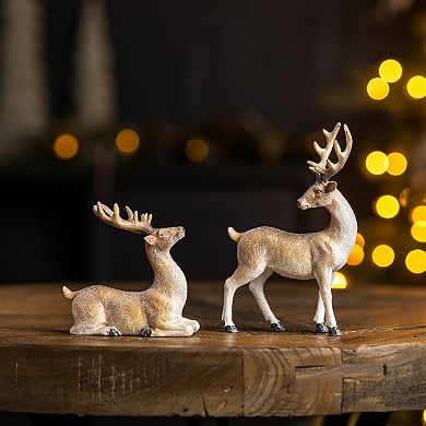 Festive Mini Deer Figurines Set, Ideal for Holiday Mantle or Bookshelf Display (Set of 6)