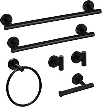 Modern Bathroom Hardware Set - SUS 304, Includes Towel Bar, Paper Holder, Ring & Hooks