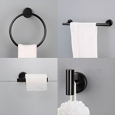 Modern Bathroom Hardware Set - SUS 304, Includes Towel Bar, Paper Holder, Ring & Hooks