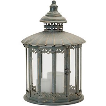 Elegant Round Ornate Metal and Glass Composition Lantern