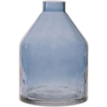 Coastal Cottage Style Decorative Glass Vase with Cool Blue Tones and Bottle Neck Design