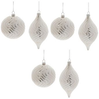 Chic Wavy Ribbed Glass Ornaments Set of 6 for Christmas tree and Seasonal Home Decor
