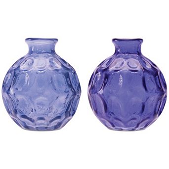 Coastal Modern Boho Style Decorative Blue Bubble Textured Glass Vases Set of 2 for Home Decoration