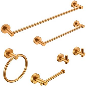 6 pc Towel Bar Set in Matte Finish - Durable Space Aluminum with Towel Bar, Ring, Hooks & More
