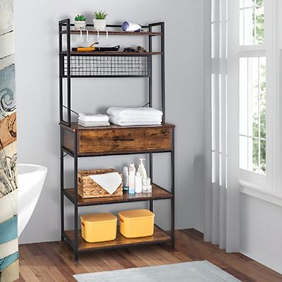 5 Tier Bakers Rack with 10 Hooks Drawer Industrial Microwave Oven Holder