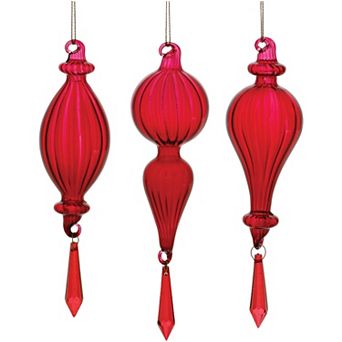 Classic Glass Drop Ornament Set - 3 Pieces, 7.5"h Height, Holiday Decoration