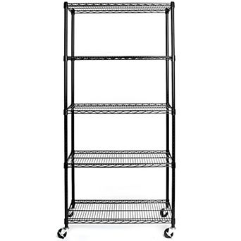 5 tier Nsf-certified Steel Wire Shelving With Wheels Black