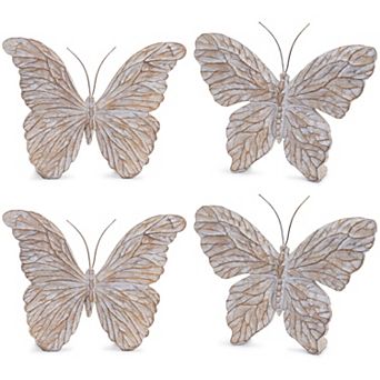 Decorative Butterfly Figurines, Set of 4, Polyresin and Metal Shelf Sitters