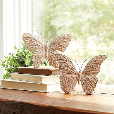 Decorative Butterfly Figurines, Set of 4, Polyresin and Metal Shelf Sitters