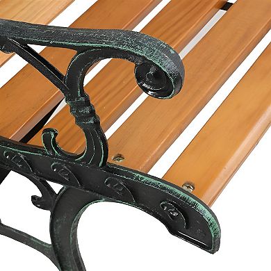 Close-up of green patina on metal armrest