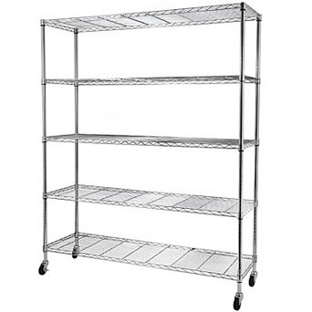 5 tier Heavy Duty Adjustable Storage Metal Rack with Wheels & Shelf Liners Ideal for Garage