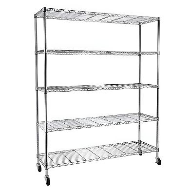 5-Tier Heavy Duty Adjustable Storage Metal Rack with Wheels & Shelf Liners Ideal for Garage