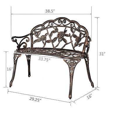 38.5" Cast Aluminum Outdoor Courtyard Decoration Park Leisure Rose Chair