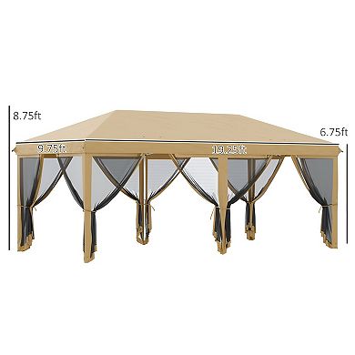 Beige 10' x 20' Pop Up Canopy Tent with Netting - Outdoor Party Tent with Mesh Enclosure