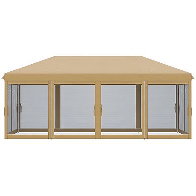 Beige 10' x 20' Pop Up Canopy Tent with Netting - Outdoor Party Tent with Mesh Enclosure