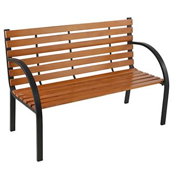 Elegant Garden Bench - Curved Armrests and Sloped Slatted Seat for Comfort and Style