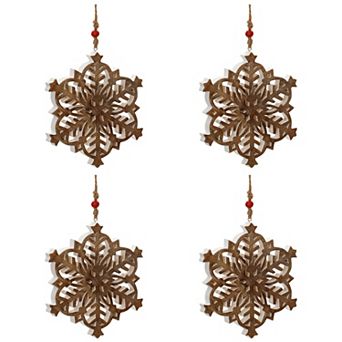 Christmas Decor Mango Wood Snowflake Ornaments (Set of 4)