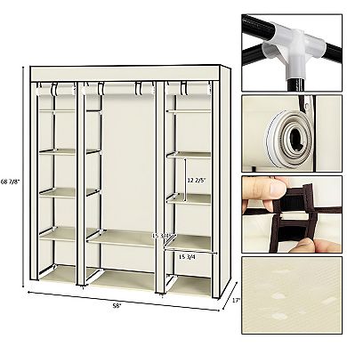 Portable Clothes Closet Wardrobe Storage Organizer With Non-woven Fabric Quick