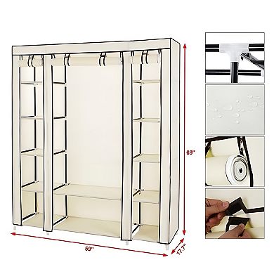Portable Clothes Closet Wardrobe Storage Organizer With Non-woven Fabric Quick