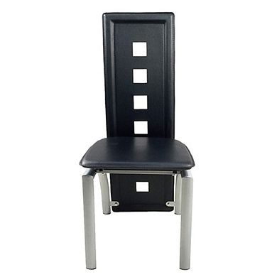 4pcs Long Backrest Square Hollow Decoration Pu Leather Dining Chair Round Tube