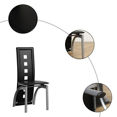 4pcs Long Backrest Square Hollow Decoration Pu Leather Dining Chair Round Tube