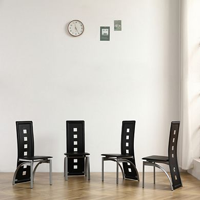 4pcs Long Backrest Square Hollow Decoration Pu Leather Dining Chair Round Tube