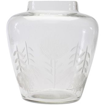 Etched Soda Lime Glass Urn Vase 6.5"D