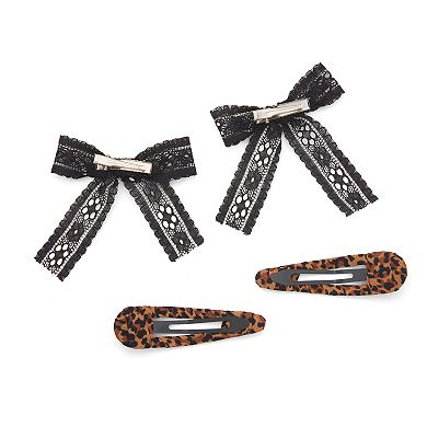 Ella Shea 4 pk Lace & Leopard Print Hair Clips Set