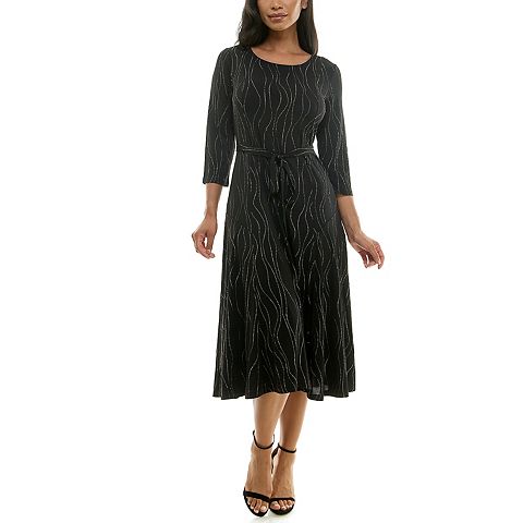 Женские платья Nina Leonard Women's Nina Leonard Sylvia Long Sleeve Tie Waist Midi Dress