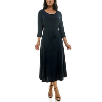 Women's Nina Leonard Sylvia Long Sleeve Tie Waist Midi Dress