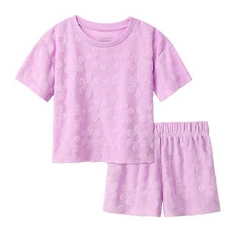 Girls 4-12 Cuddl Duds® 2 pc Terry Short Sleeve Pajama Top & Pajama Shorts Set