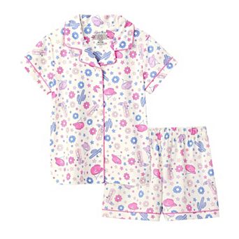 Girls 4-12 Cuddl Duds® Short Sleeve Print Pajama Top & Pajama Shorts Set