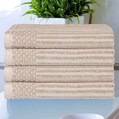 SUPERIOR 4 pc Soho Ribbed Textured Cotton Ultra-Absorbent Bath Towel Set