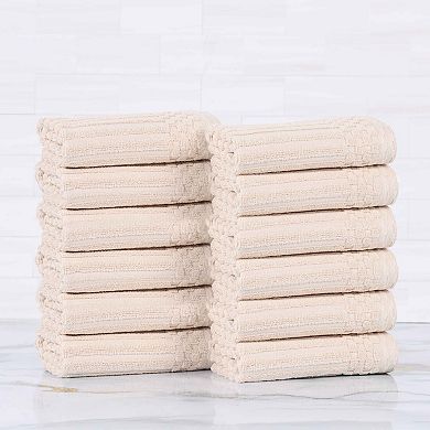 SUPERIOR 12 pc Soho Ribbed Textured Cotton Ultra-Absorbent Washcloths Set
