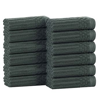 SUPERIOR 12 pc Soho Ribbed Textured Cotton Ultra-Absorbent Washcloths Set