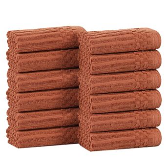 SUPERIOR 12 pc Soho Ribbed Textured Cotton Ultra-Absorbent Washcloths Set